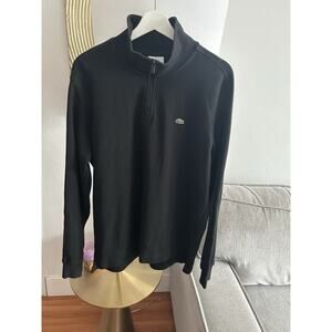 Lacoste Mens Solid Black Long Sleeve 1/2 Zip Cotton Sweater Mens L 5